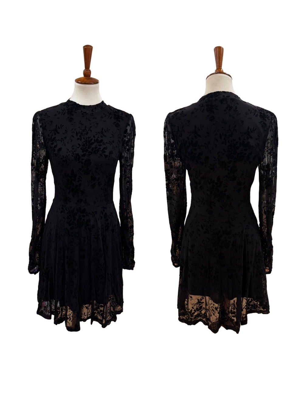 American Rag Black Floral Lace Long-Sleeve Fit-and-Flare Dress